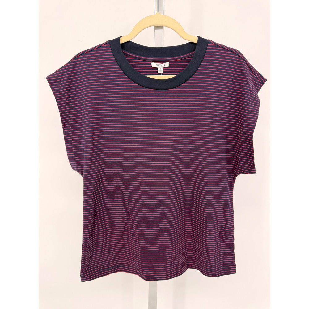 Pistola Marina Stripe Tee Navy Red Cap Sleeve Striped T-Shirt Medium NEW